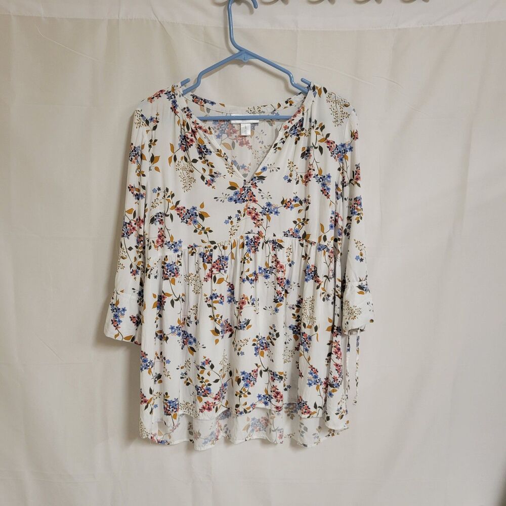 Motherhood Maternity Boho Floral Empire Waist Tunic Blouse L